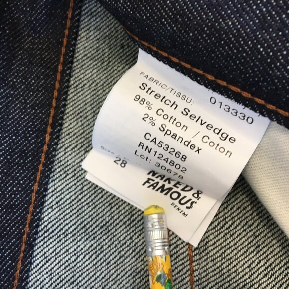 Naked & Famous Supper Skinny Guy Button Fly Selvedge Jeans 28 - Picture 5 of 12